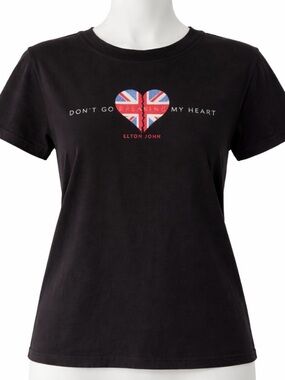 Elton John Graphic Tee Don’t Go Breaking My Heart  Band Tee Black Short Sleeve